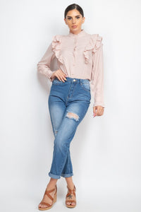 Distressing Sequined Denim Jeans - Pink Canary