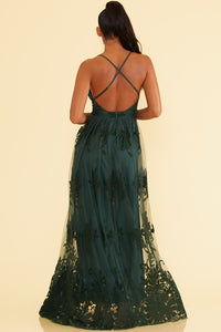 Banff Mesh Maxi - Pink Canary- Hunter Green Gown