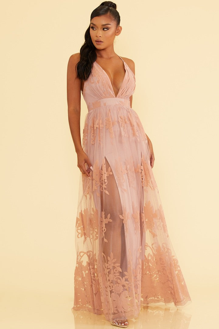 Banff Mesh Maxi - Pink Canary- Blush Gown- Lace Gown