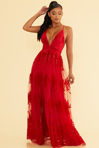Banff Mesh Maxi - Pink Canary- Red Gown