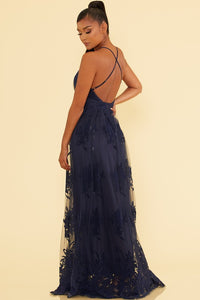 Banff Mesh Maxi - Pink Canary- Navy Gown
